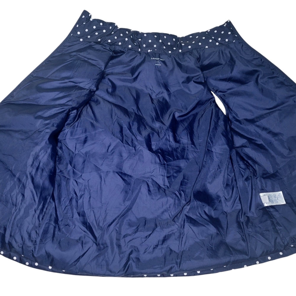Lands End Womens Large Navy Blue Puffer Vest Down Feather Polka Dot Full Zip - Picture 4 of 9